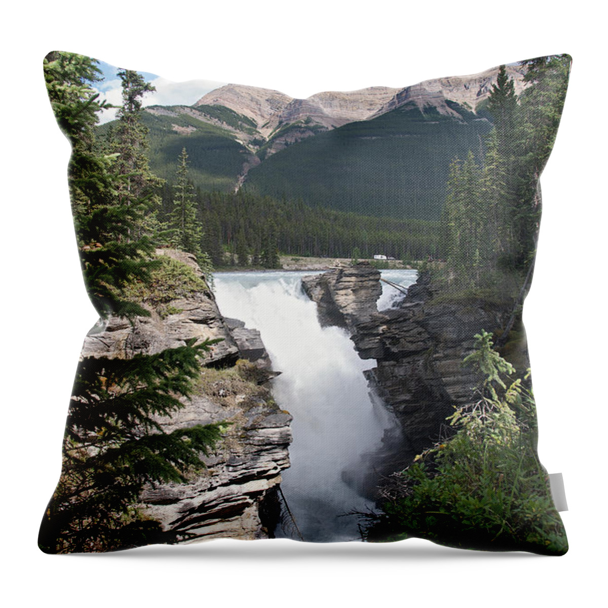  Jasper Throw Pillow featuring the photograph Athabasca Falls by David Kleinsasser