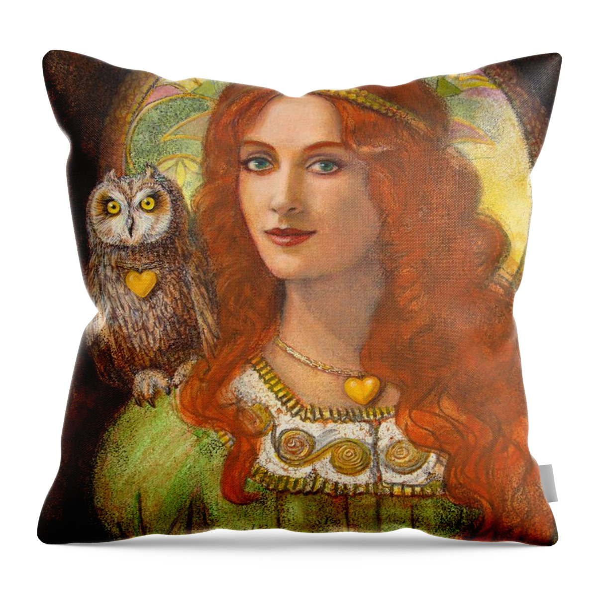Athena Throw Pillow featuring the painting Athena and her Owl- Wise Ones by Sue Halstenberg