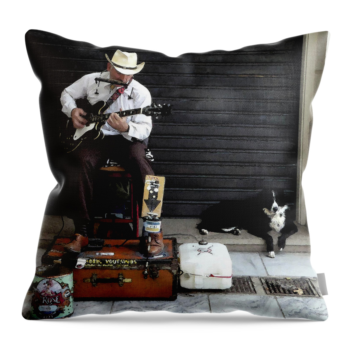 Wall Art Throw Pillow featuring the photograph Athens Cowboy with Dog by Coke Mattingly