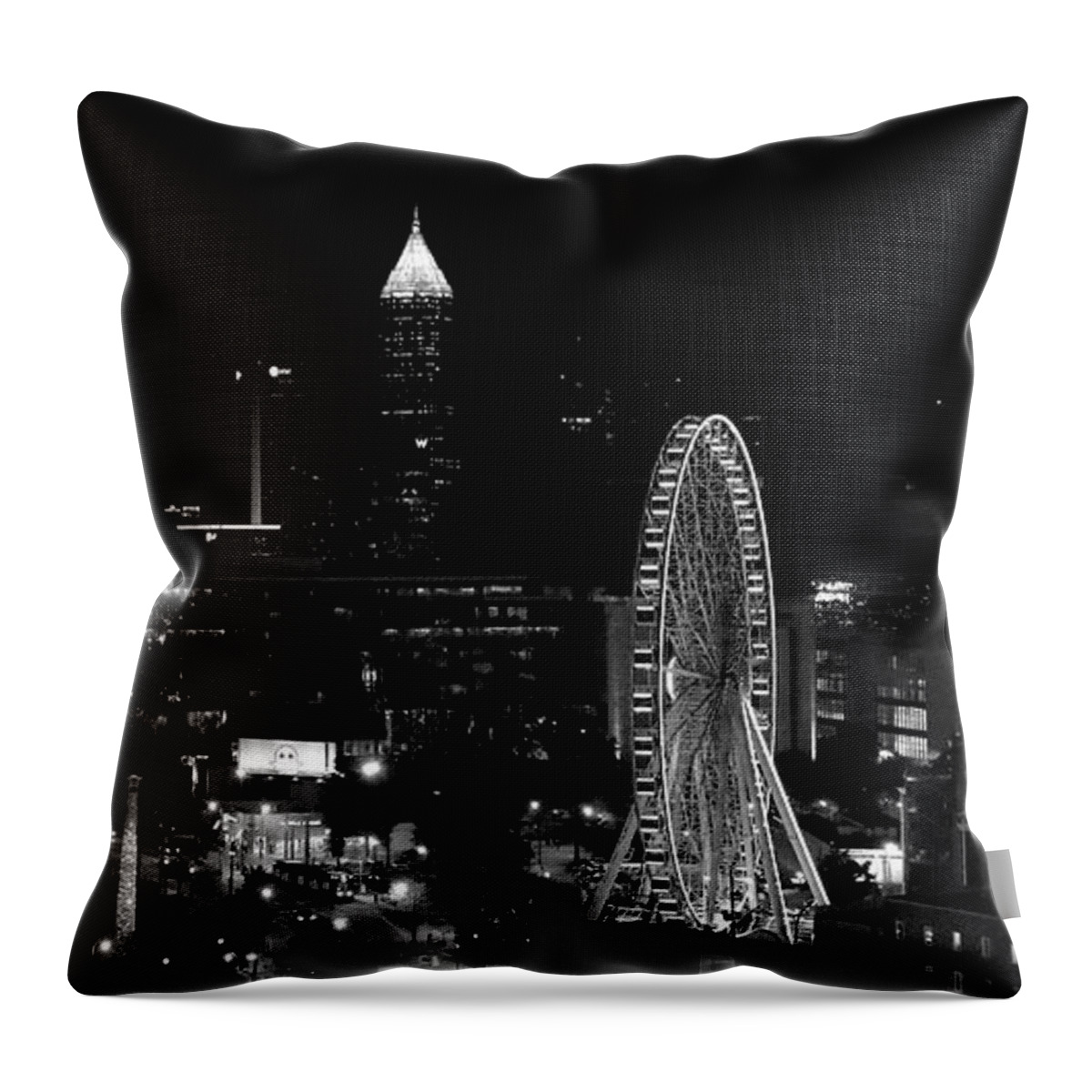 Photo For Sale Throw Pillow featuring the photograph Atlanta After Dark in Monochrome by Robert Wilder Jr
