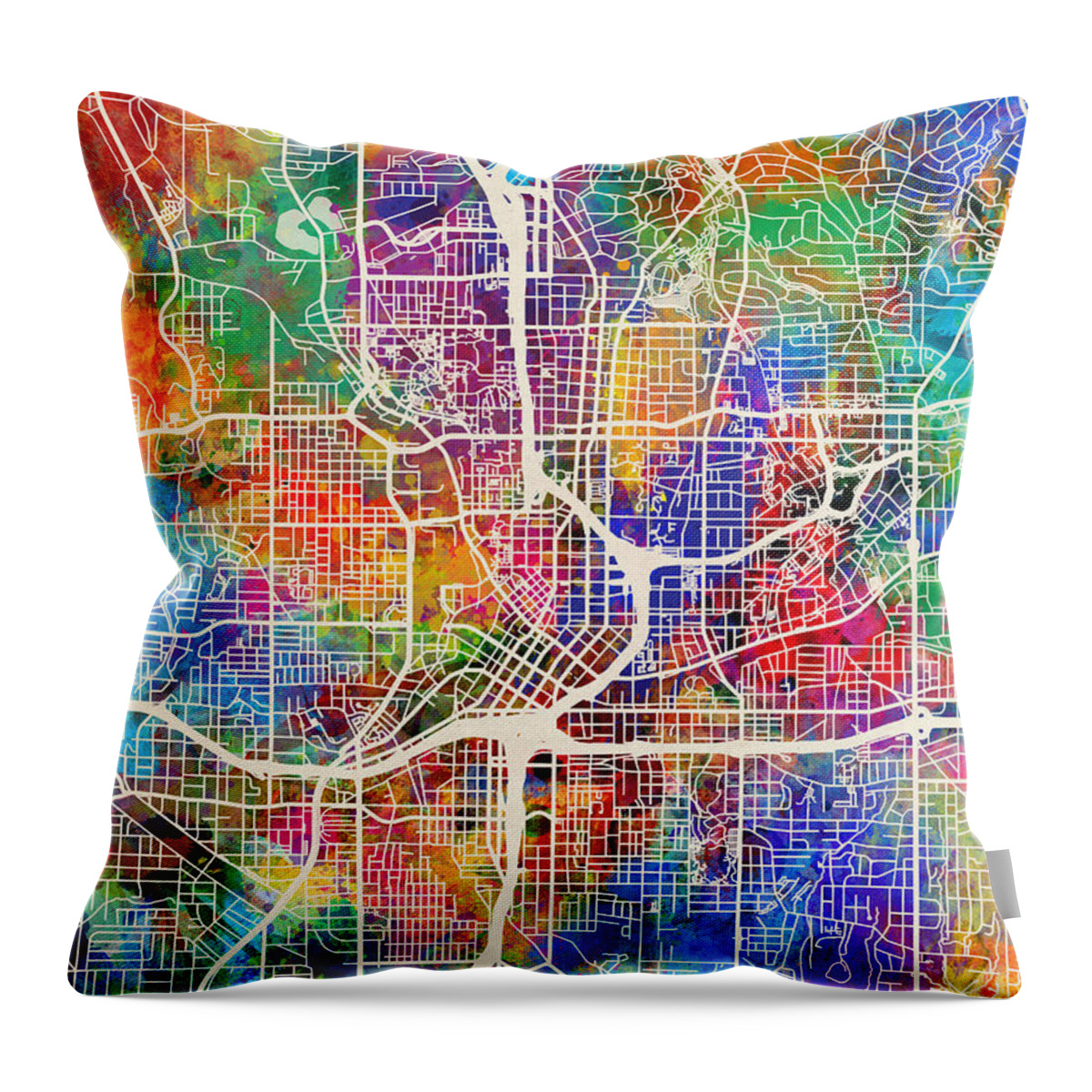 Street Map Throw Pillow featuring the digital art Atlanta Georgia City Map by Michael Tompsett