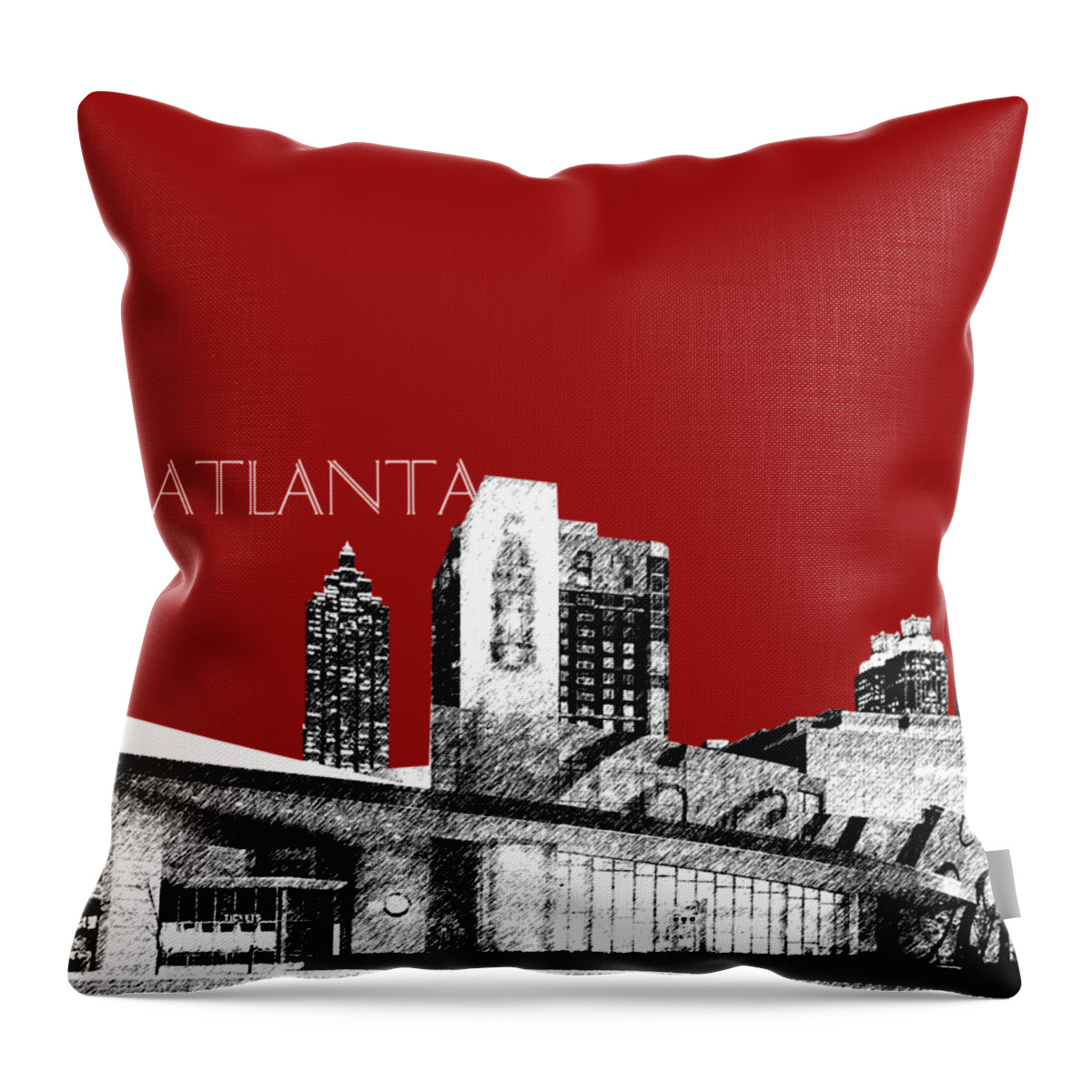 Architecture Throw Pillow featuring the digital art Atlanta World of Coke Museum - Dark Red by DB Artist