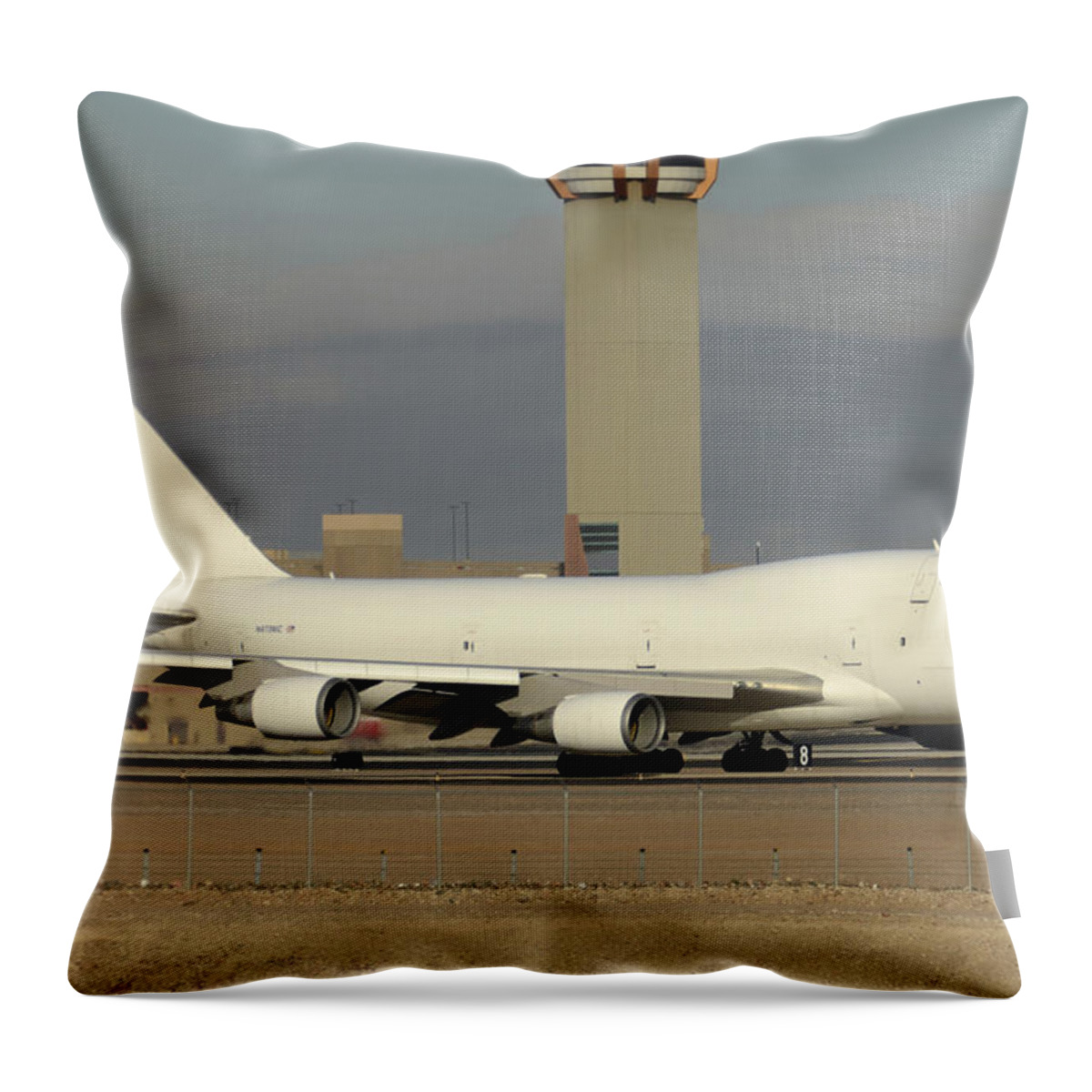 Airplane Throw Pillow featuring the photograph Atlas Air Boeing 747-45E-SF N473MC Phoenix Sky Harbor December 20 2015 by Brian Lockett
