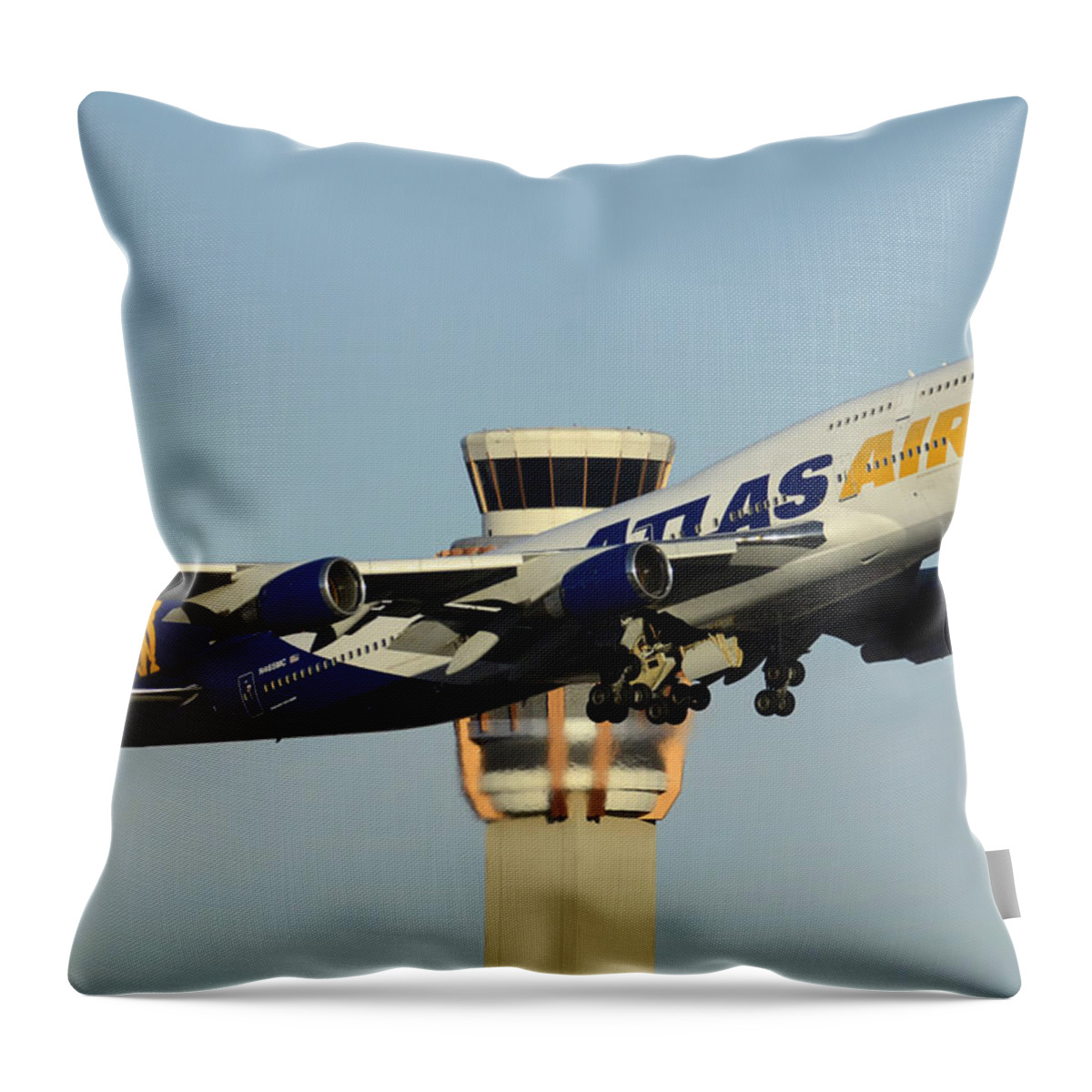 Airplane Throw Pillow featuring the photograph Atlas Boeing 747-446 N465MC Phoenix Sky Harbor January 3 2015 by Brian Lockett