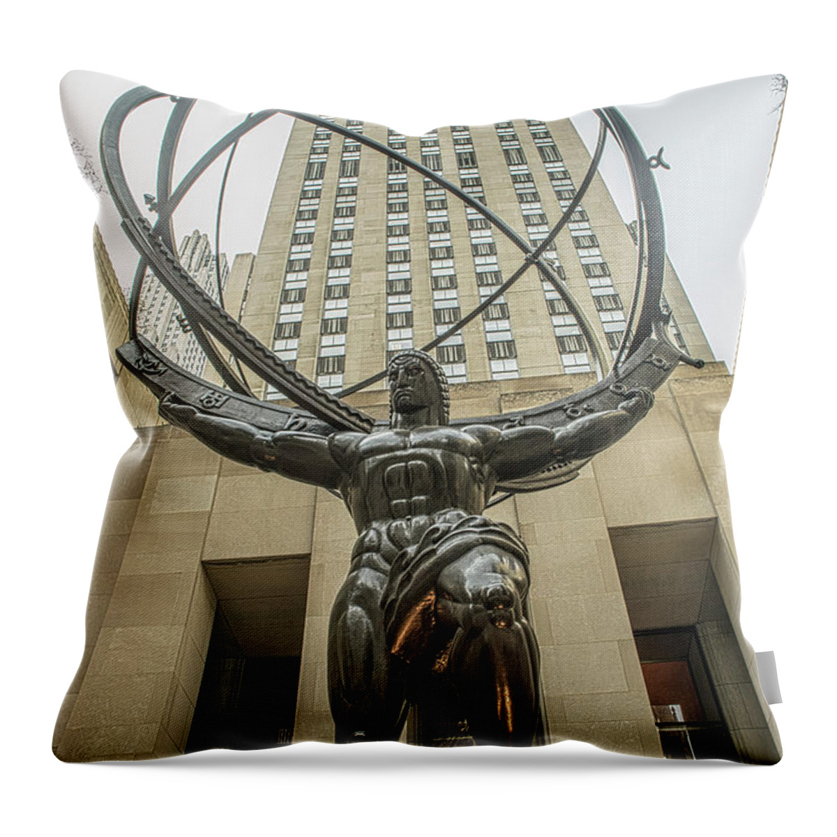 Rockefeller Center Throw Pillow featuring the photograph Atlas Rockefeller Center by Timothy Lowry