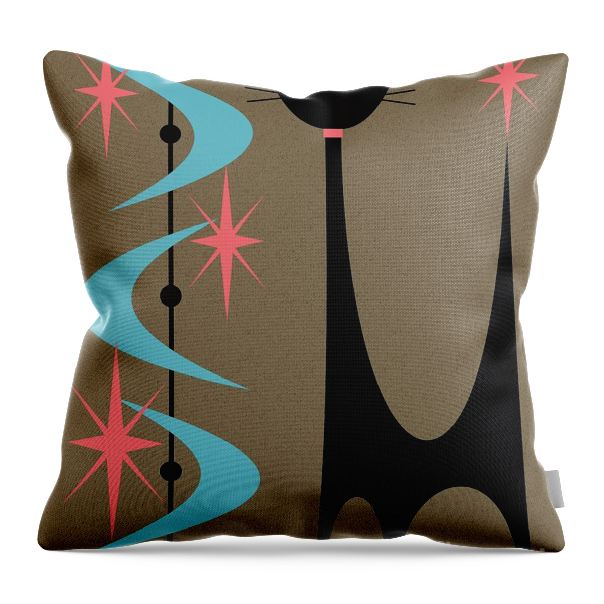 Mid Century Modern Throw Pillow featuring the digital art Atomic Cat Turquoise and Pink by Donna Mibus