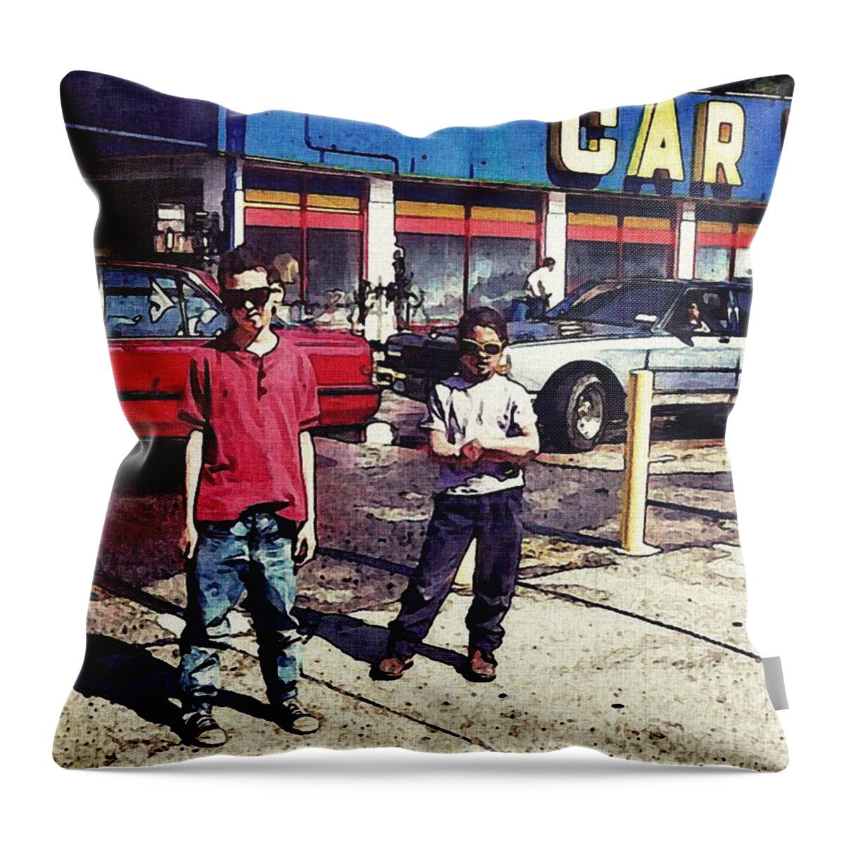 Boy Throw Pillow featuring the photograph Attitude at the Car Wash by Sarah Loft