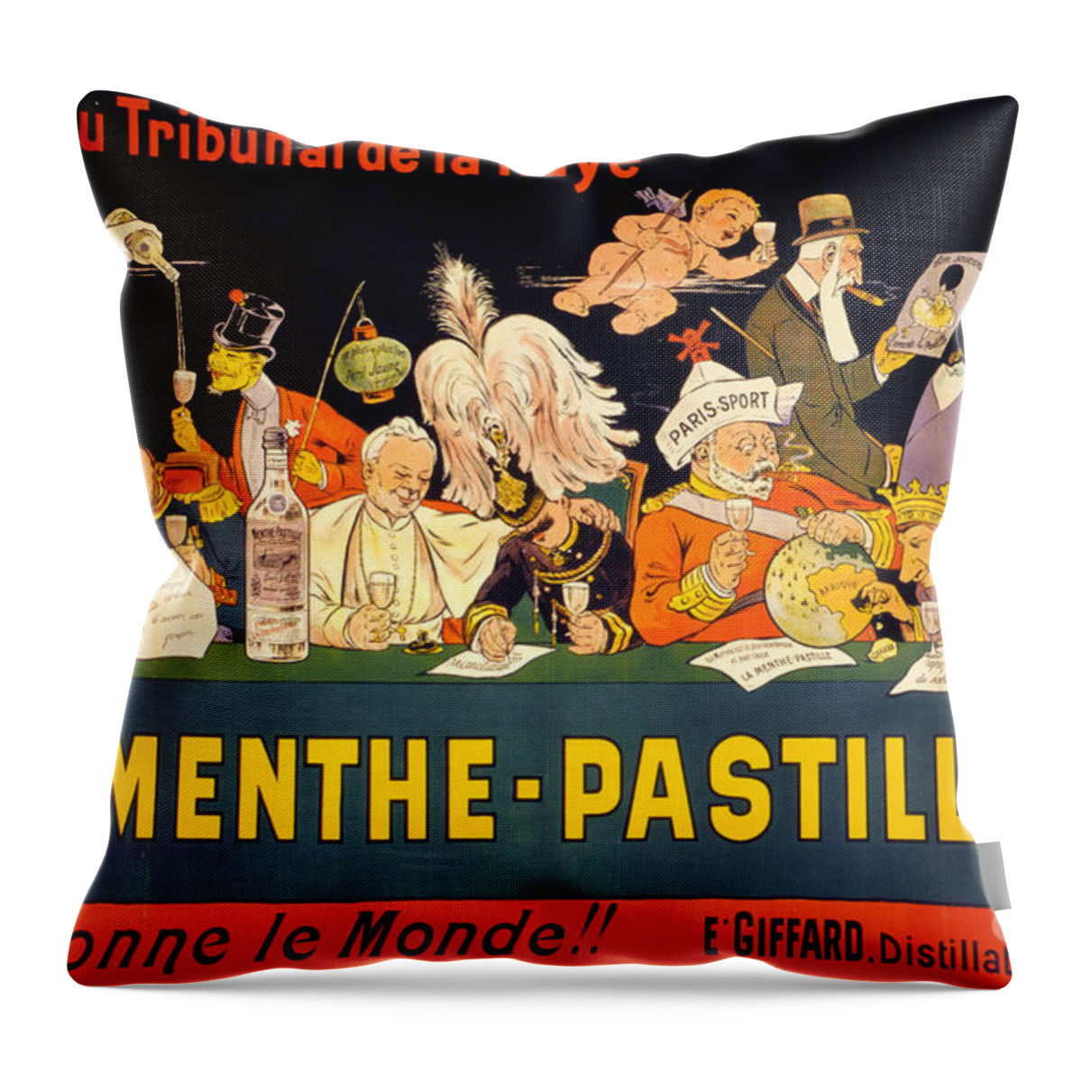 La Menthe Pastille Throw Pillow featuring the painting Au tribunal de la Haye la menthe pastille Vintage by Vintage Treasure