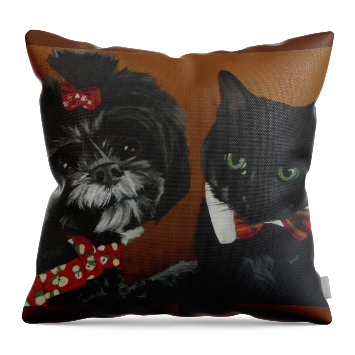 Dog And Cat Throw Pillow featuring the painting AuBrie and Savvy by Carol Russell