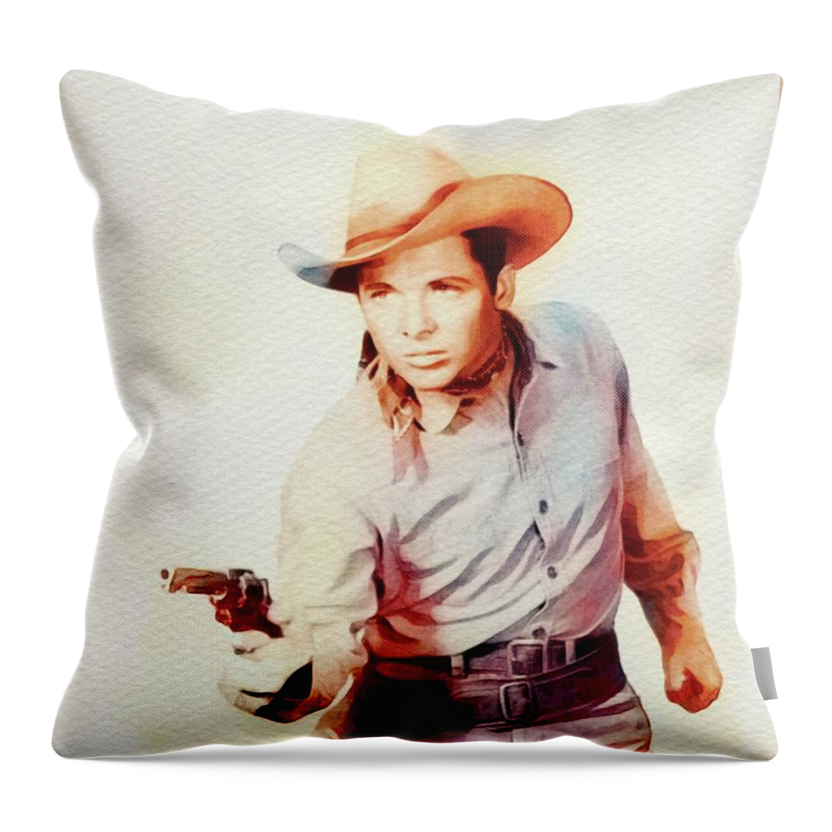Audie Throw Pillow featuring the painting Audie Murphy, Movie Star and War Hero by Esoterica Art Agency