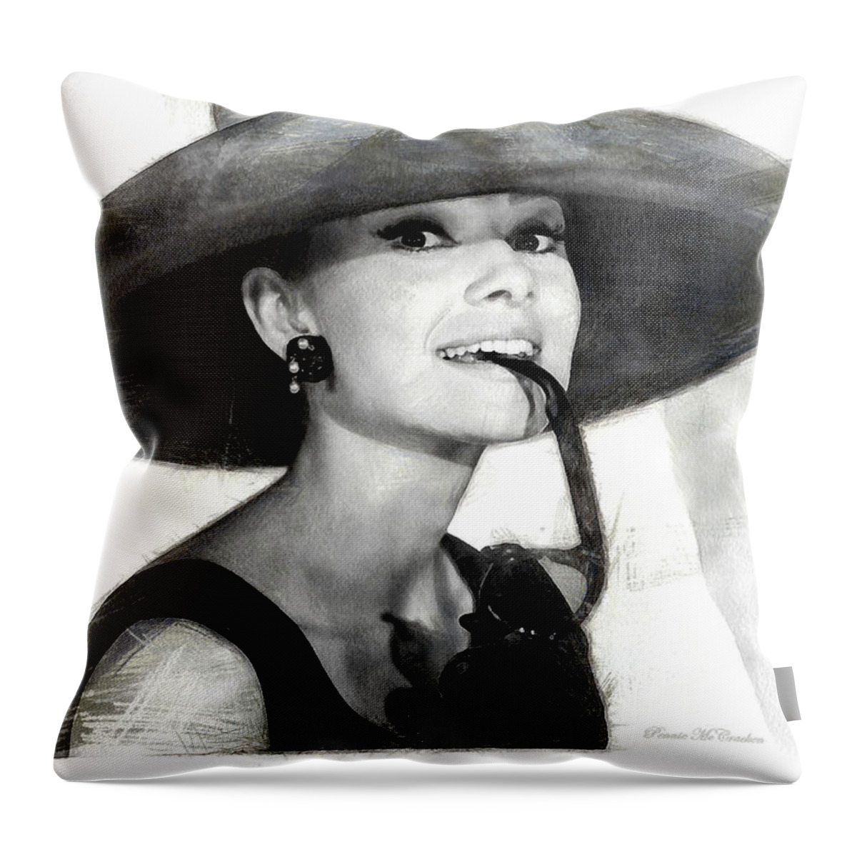 Actress Throw Pillow featuring the digital art Audrey Hepburn 2 by Pennie McCracken
