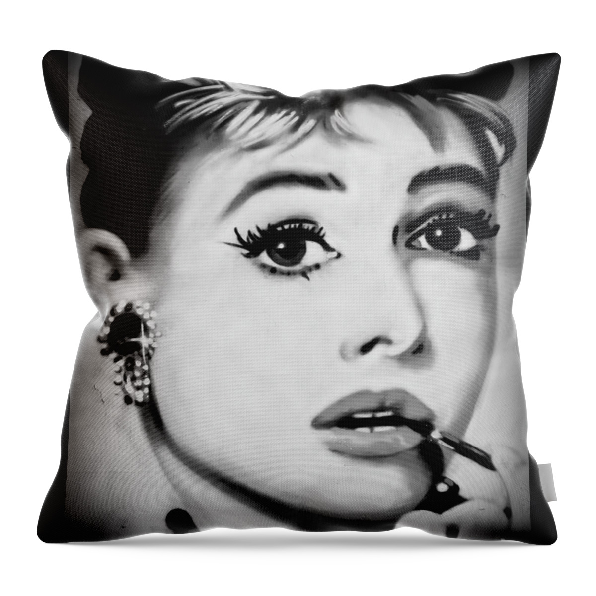 Actress Woman Throw Pillow featuring the photograph Audrey Hepburn mural by Yurix Sardinelly