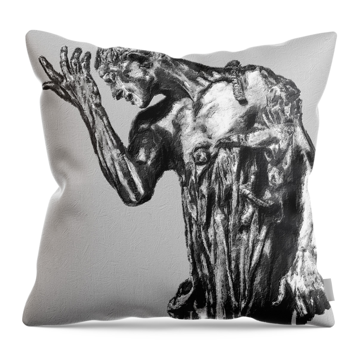 Angel Throw Pillow featuring the painting Auguste Painting of Rodin's Pierre de Wiessant by Tony Rubino
