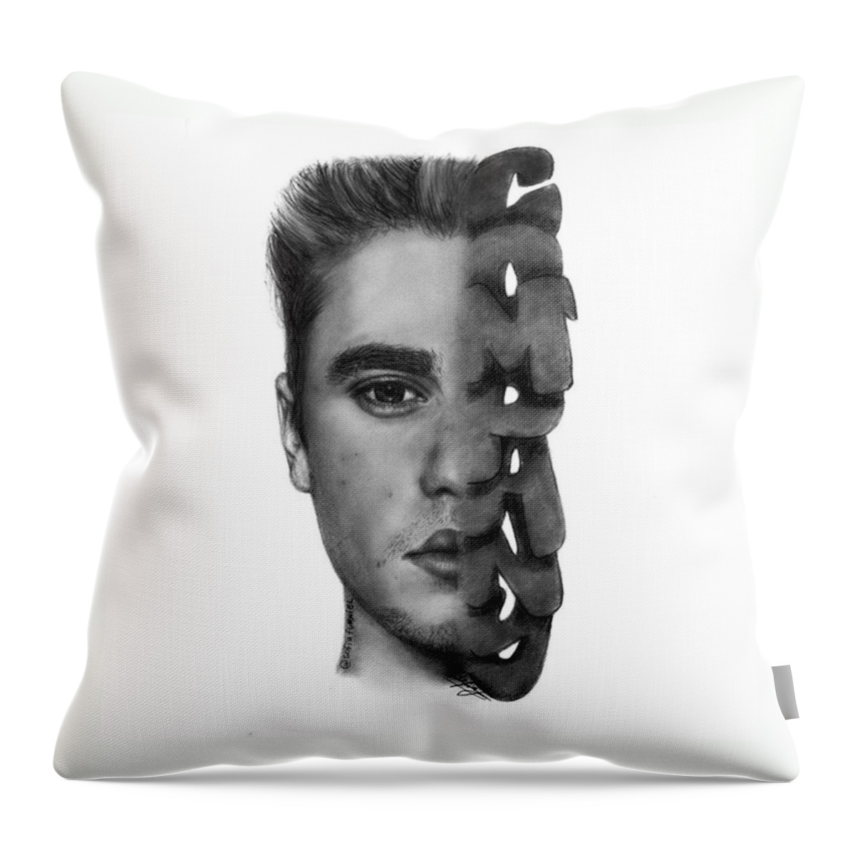 Portrait Throw Pillow featuring the drawing Justin Bieber Drawing By Sofia Furniel by Jul V