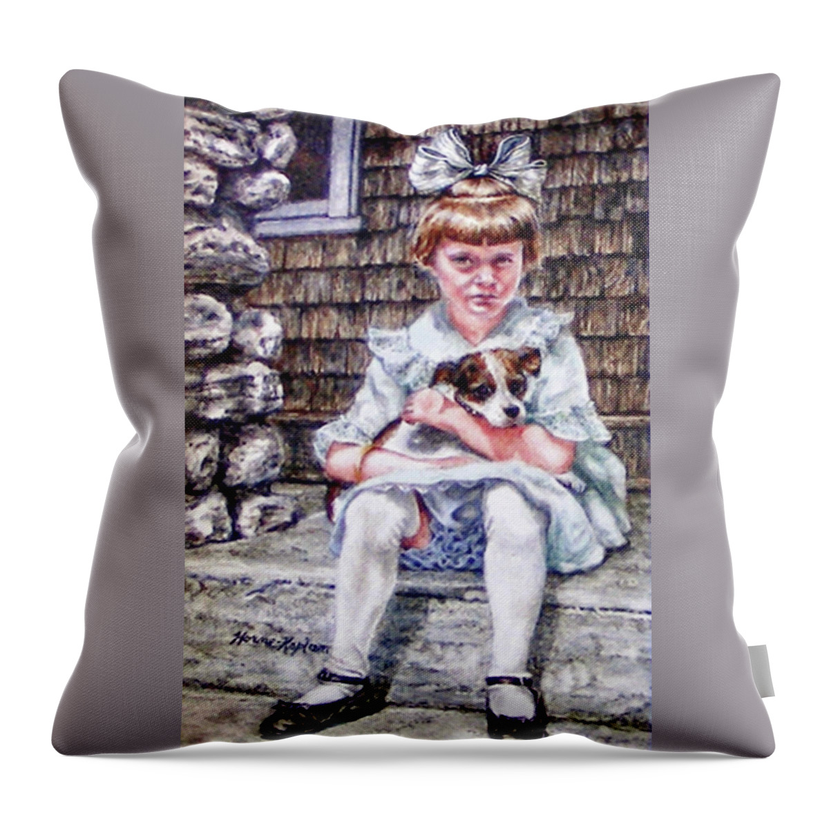 Antique Photo Throw Pillow featuring the painting Aunt Eve 1919, Finders Keepers by Denise Horne-Kaplan