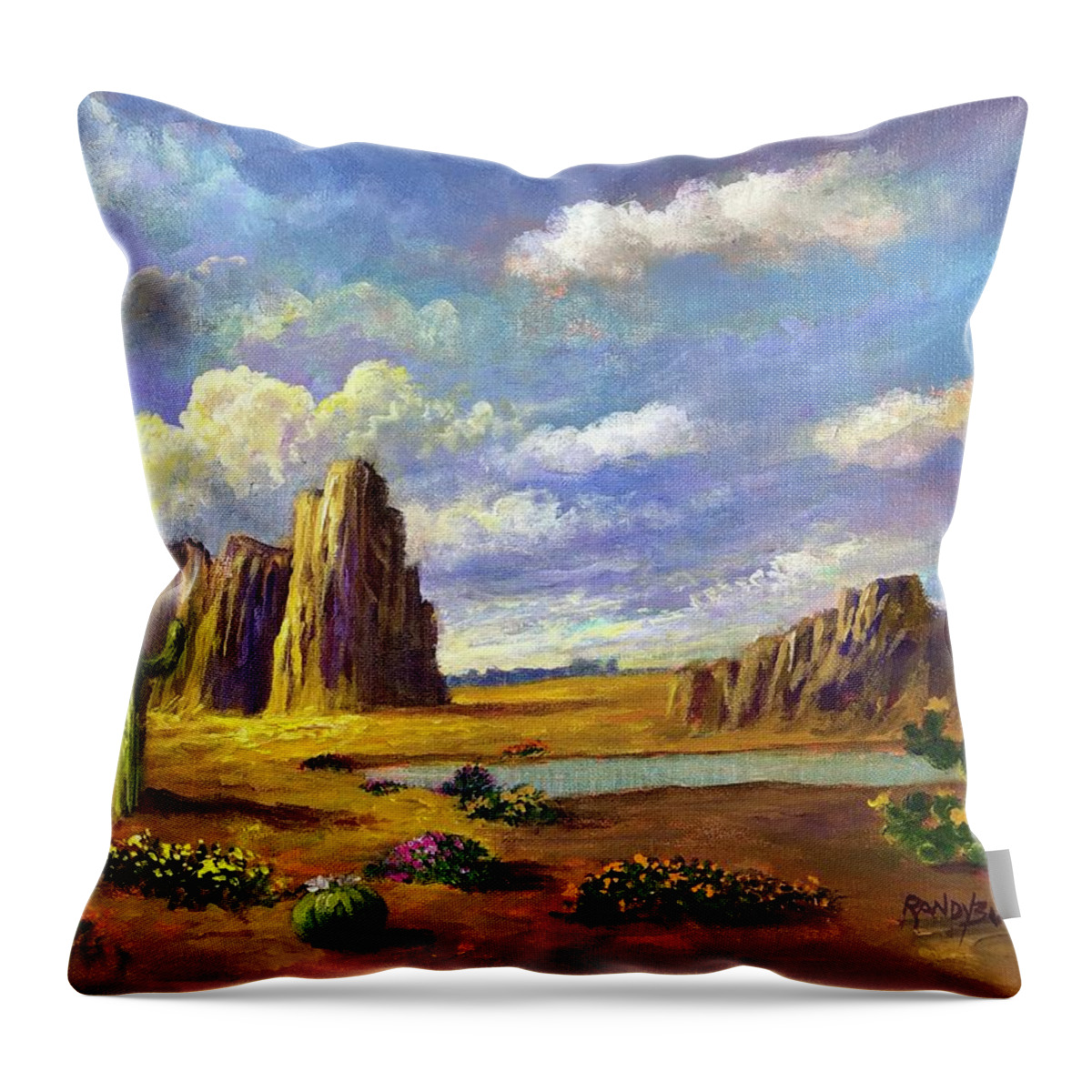 Desert Throw Pillow featuring the painting Aura Of The Desert Light by Rand Burns