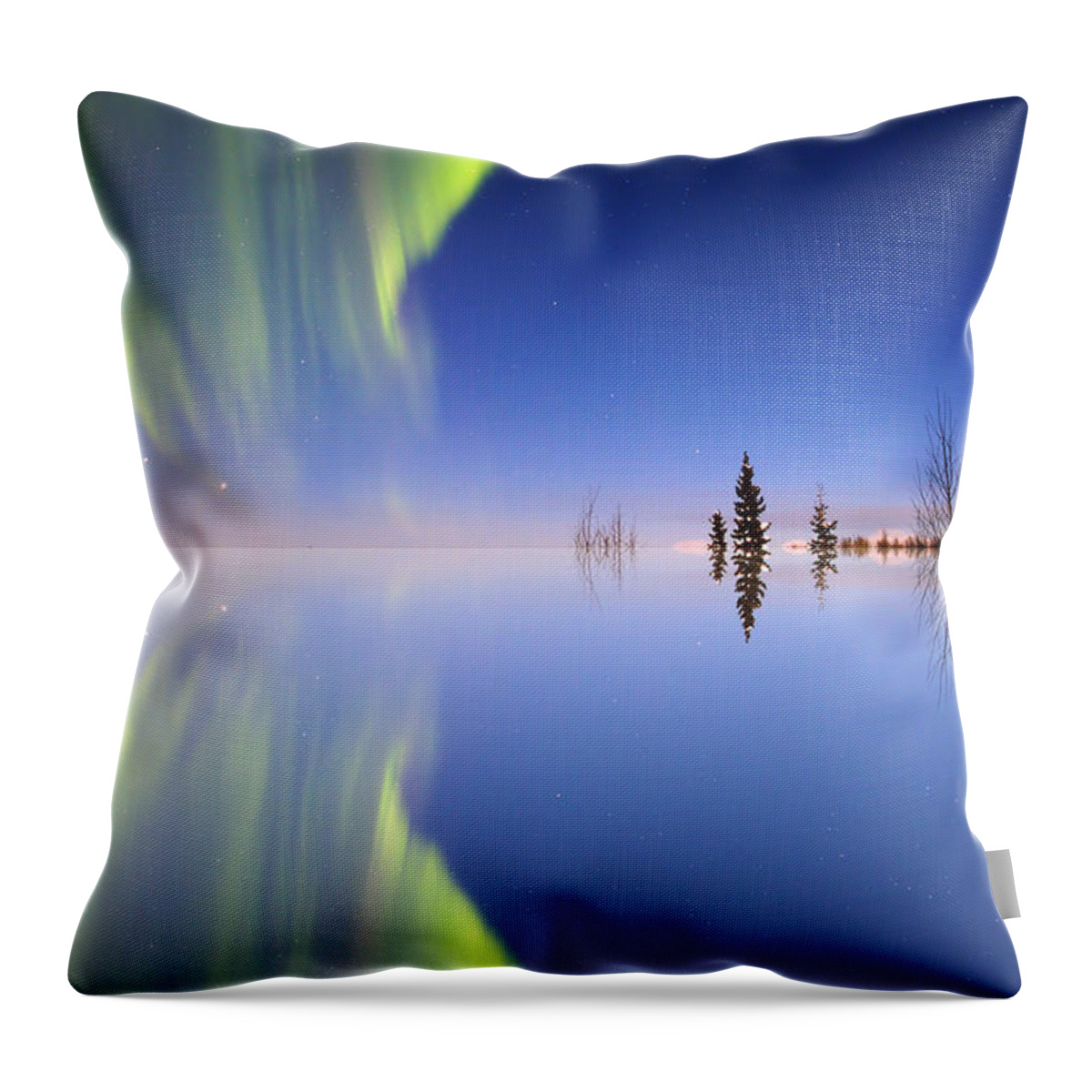 Alaska Throw Pillow featuring the photograph Aurora Mirrored by Ed Boudreau