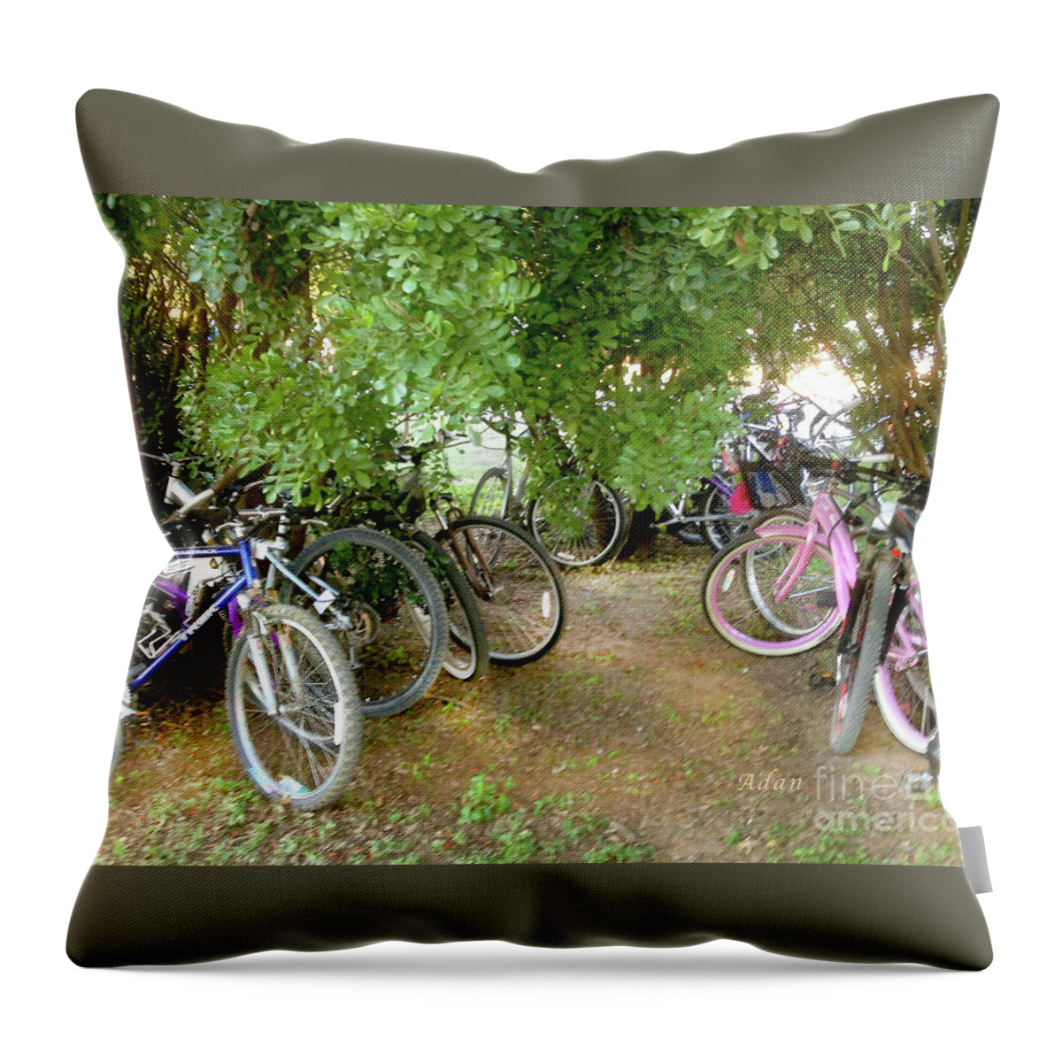 Zilker Park Throw Pillow featuring the photograph Austin Hike and Bike Trail - Zilker Park Bicycles - Easy Parking by Felipe Adan Lerma