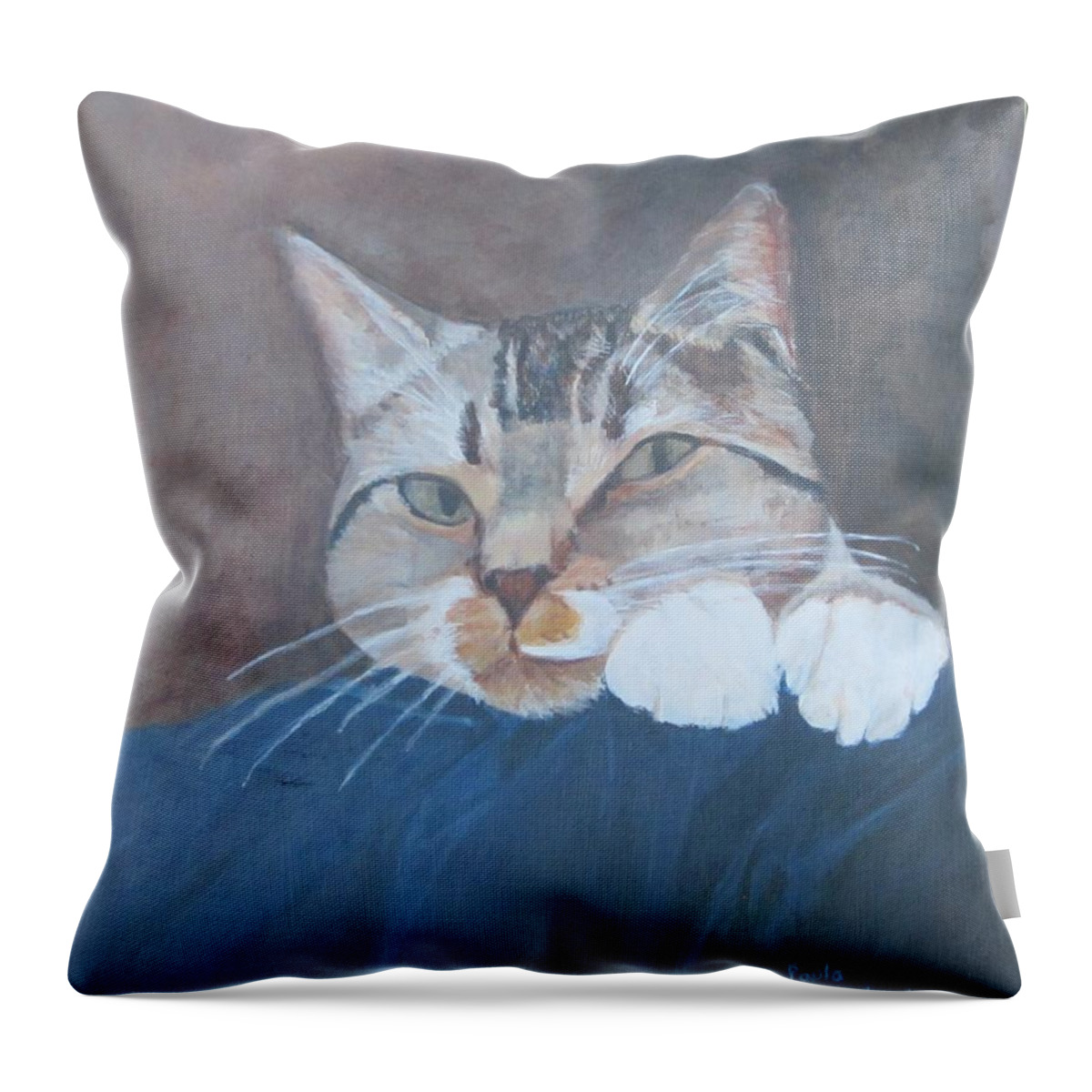 Cat Throw Pillow featuring the painting Austin by Paula Pagliughi