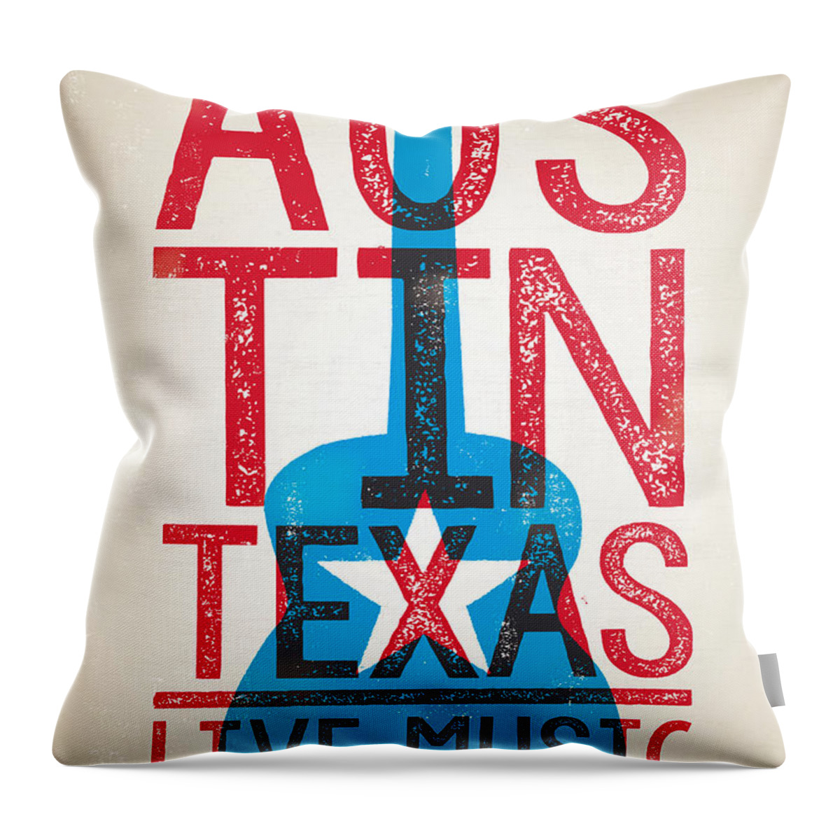 #faatoppicks Throw Pillow featuring the digital art Austin Poster - Texas - Live Music by Jim Zahniser