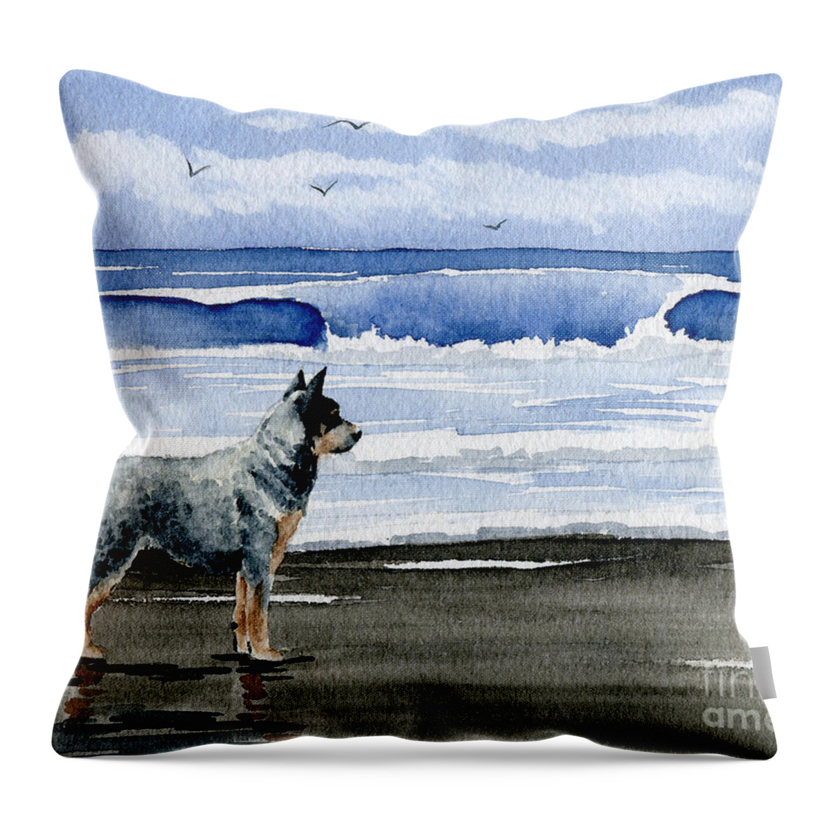 Australian Cattle Dog Throw Pillow featuring the painting Australian Cattle Dog At The Beach by David Rogers