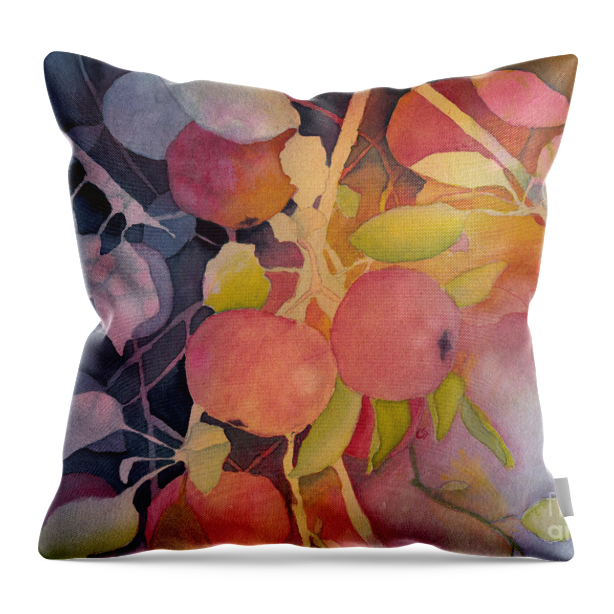 Apples Throw Pillow featuring the painting Autumn Apples by Conni Schaftenaar