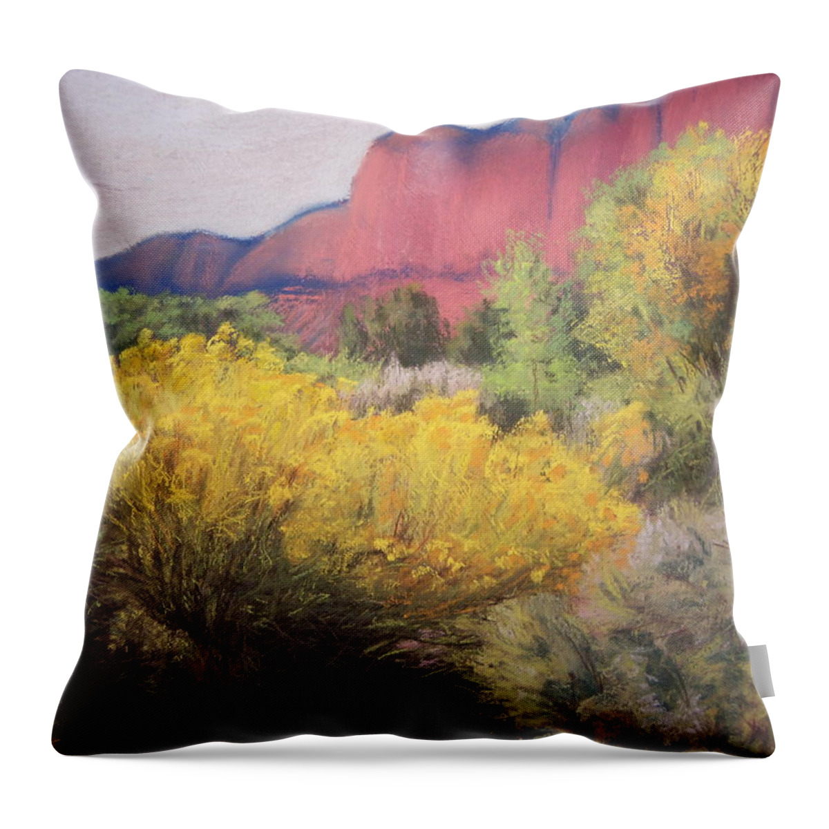 Landscape Throw Pillow featuring the painting Autumn Begins by Sandi Snead