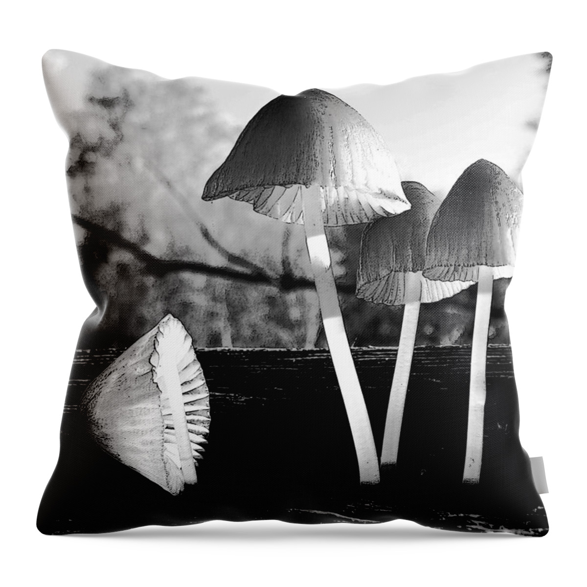 Bw Mushroom Still Life Throw Pillow featuring the photograph Autumn Belles by I'ina Van Lawick