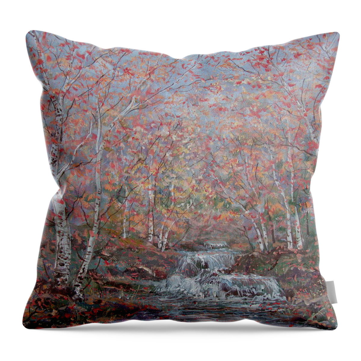 Landscape Throw Pillow featuring the painting Autumn Birch Trees. by Leonard Holland