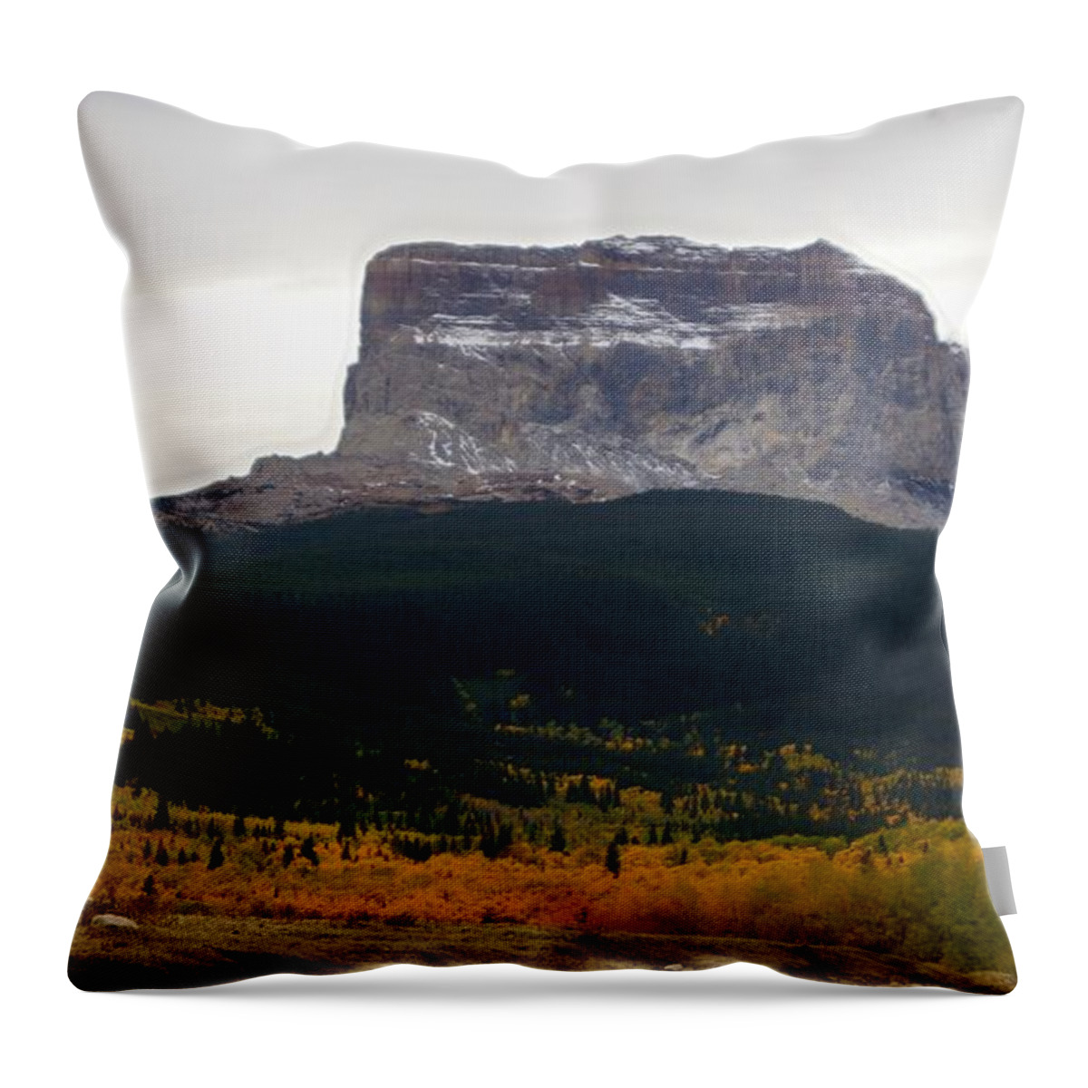 Autumn Throw Pillow featuring the photograph Autumn Chief Mountain, Square View by Tracey Vivar