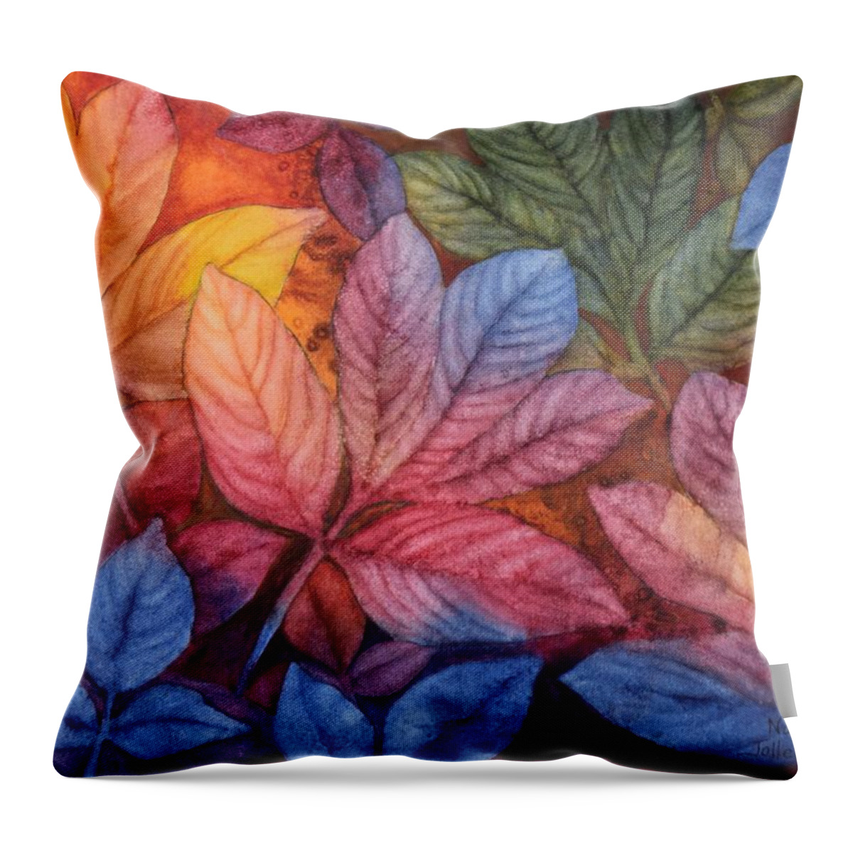 Leaves Throw Pillow featuring the painting Autumn Color by Nancy Jolley