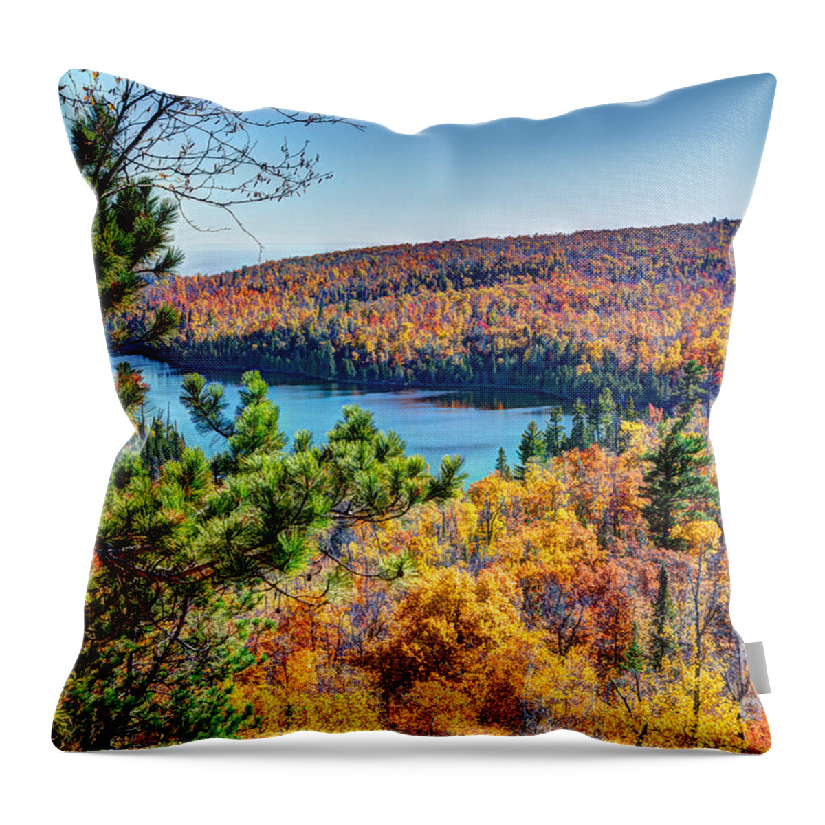 North Shore Throw Pillow featuring the photograph Autumn Colors Overlooking Lax Lake Tettegouche State Park II by Wayne Moran