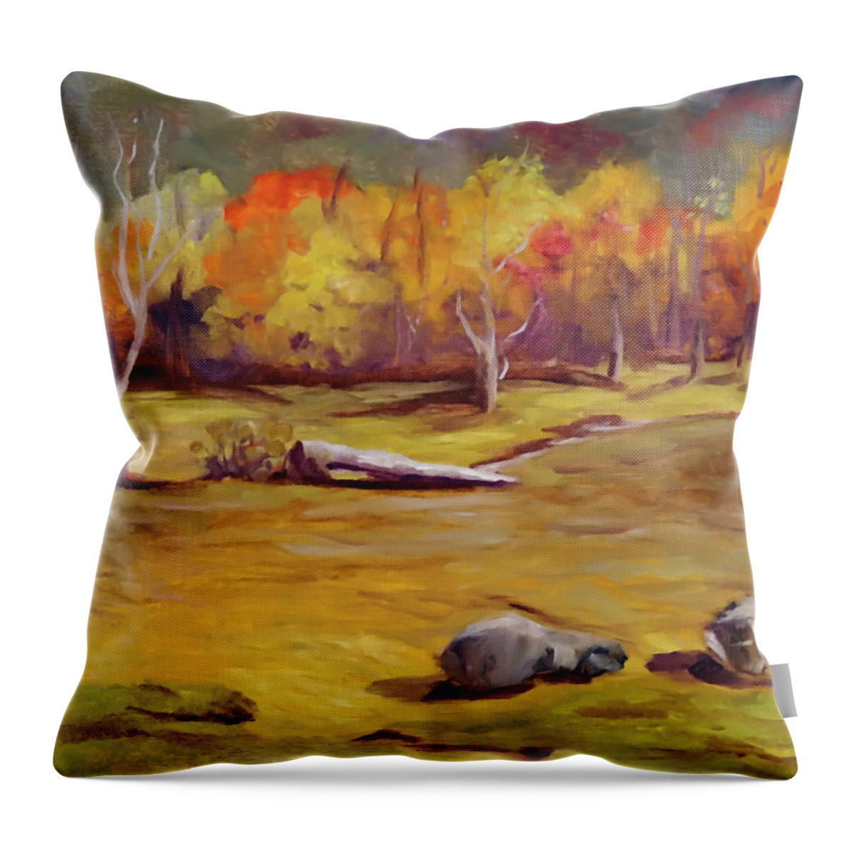 Saco River Throw Pillow featuring the painting Autumn Fire by Sharon E Allen