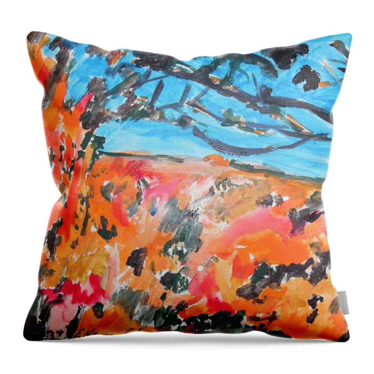 Autumn Flames Throw Pillow featuring the painting Autumn Flames by Esther Newman-Cohen