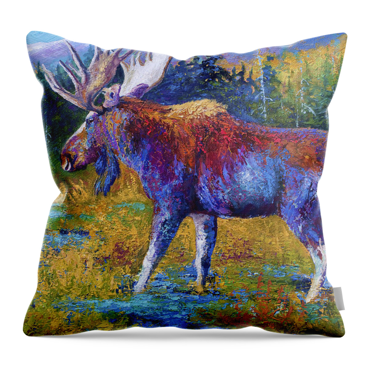 Moose Throw Pillow featuring the painting Autumn Glimpse by Marion Rose