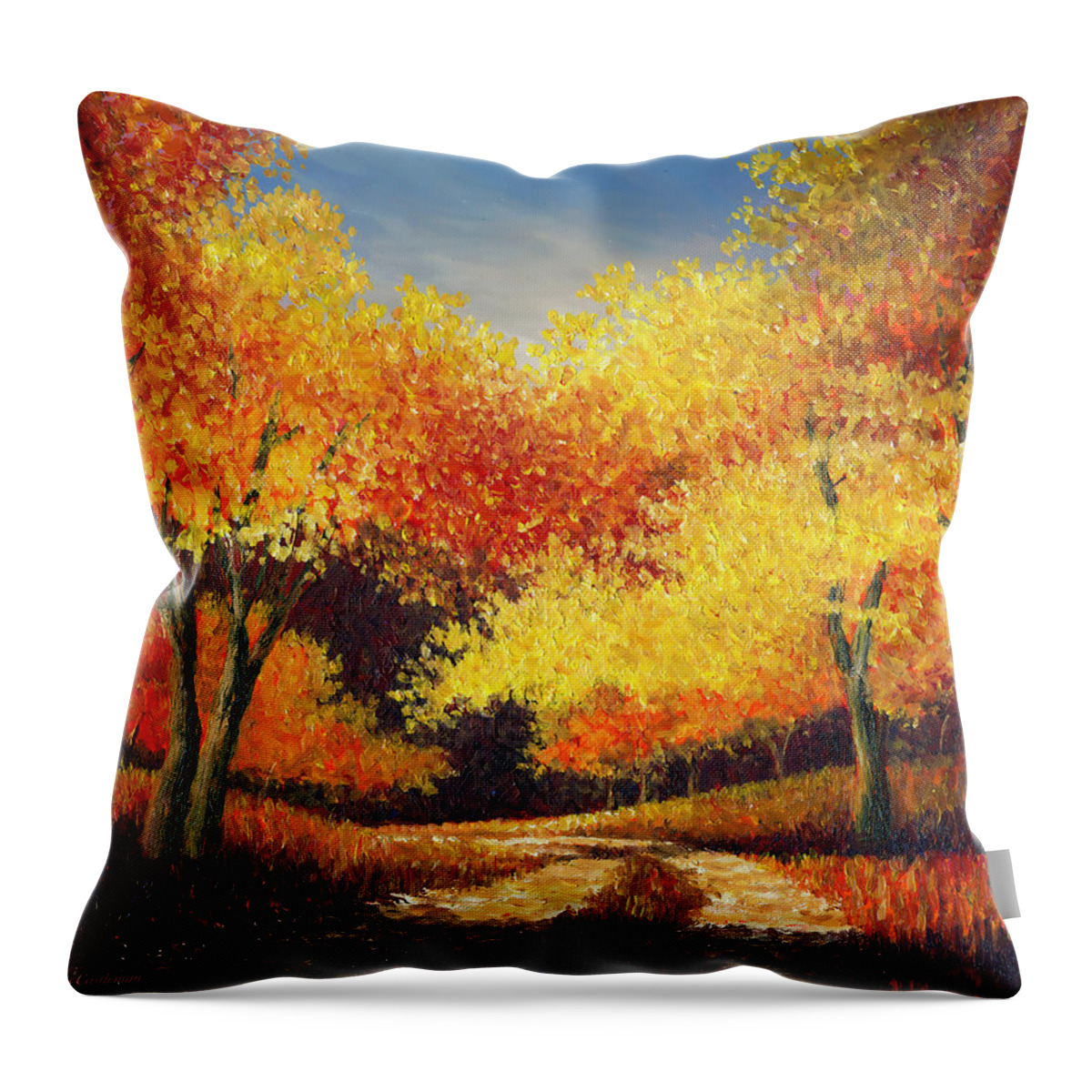 Landscape Throw Pillow featuring the painting Autumn Glory in Oil by Douglas Castleman