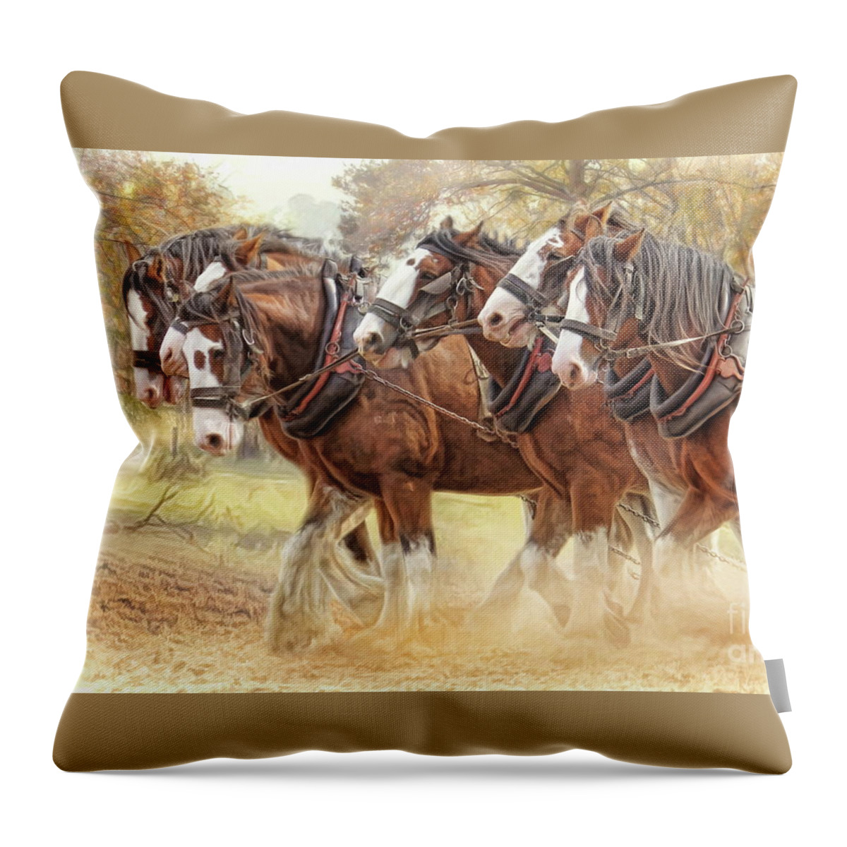 Clydesdale Throw Pillow featuring the digital art Autumn Harrow by Trudi Simmonds