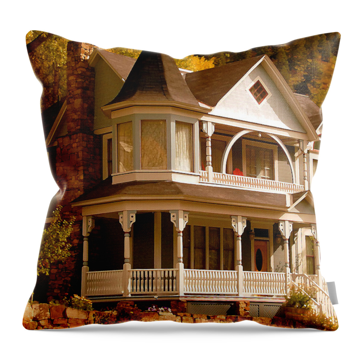 Autumn Throw Pillow featuring the painting Autumn House by David Lee Thompson