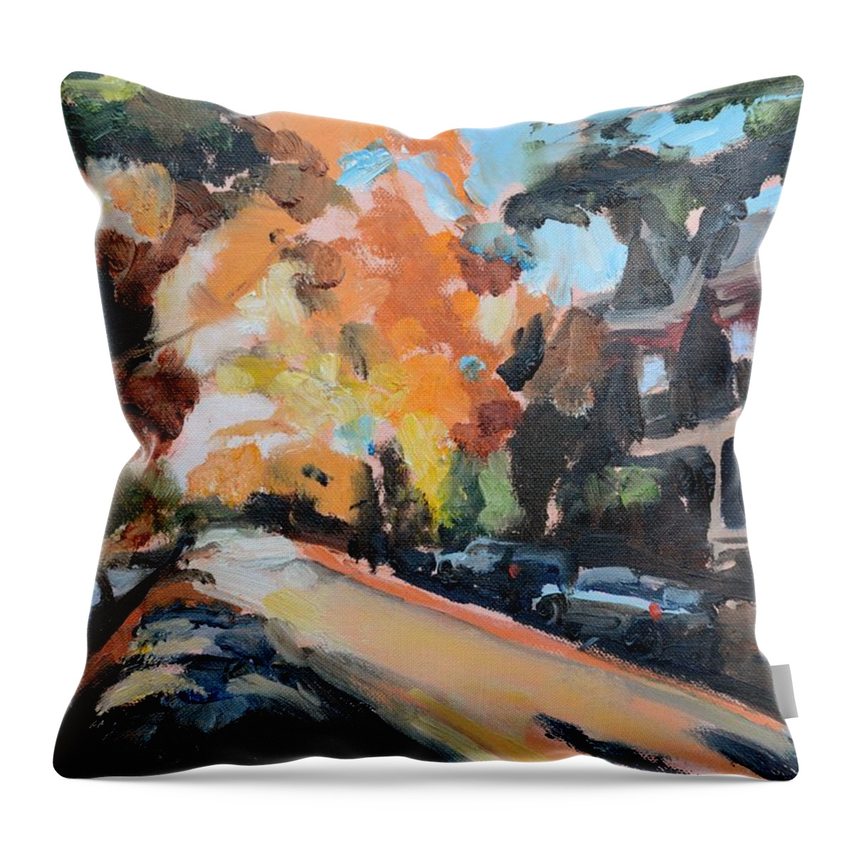Fan Throw Pillow featuring the painting Autumn in The Fan District Richmond Virginia by Donna Tuten