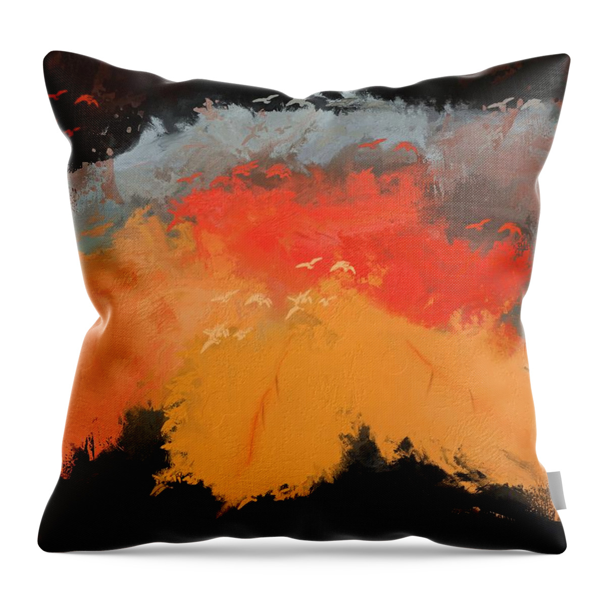 Leaf Throw Pillow featuring the digital art Autumn leaves and birds by Debra Baldwin