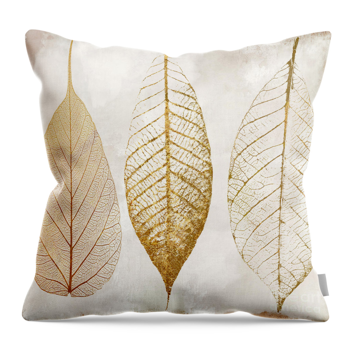 Leaf Throw Pillow featuring the painting Autumn Leaves III Fallen Gold by Mindy Sommers