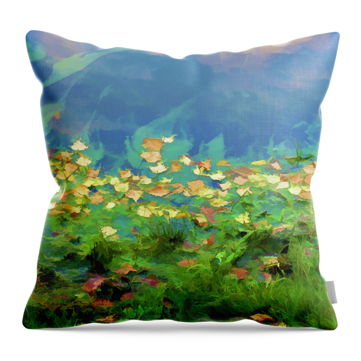 Autumn Leaves On Water Throw Pillow featuring the painting Brown leaves scattered by Jeelan Clark