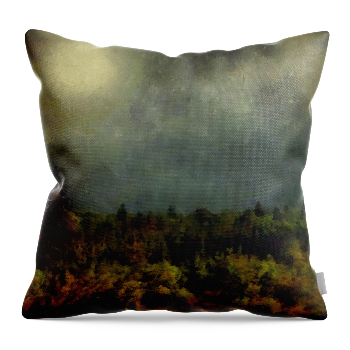 Landscape Throw Pillow featuring the painting Autumn Night in the Pines by RC DeWinter
