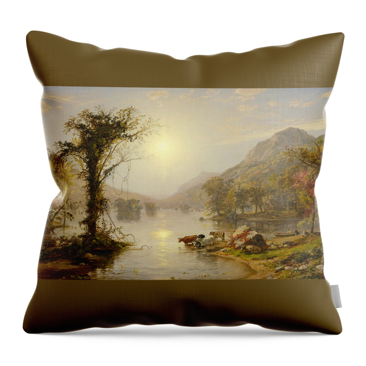 Autumn On Greenwood Lake By Jasper Francis Cropsey Throw Pillow featuring the painting Autumn on Greenwood Lake by Jasper Francis