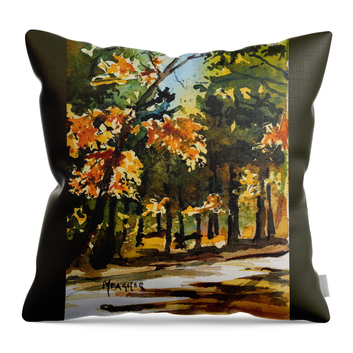 Natchez Trace Throw Pillow featuring the painting Autumn On The Natchez Trace by Spencer Meagher