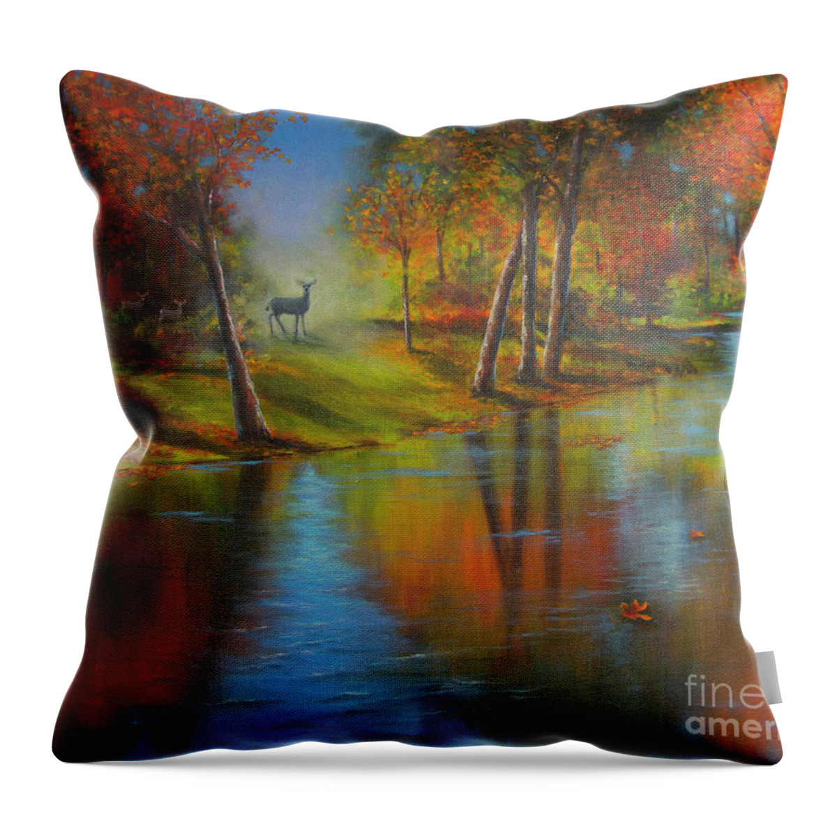 Autumn Throw Pillow featuring the painting Autumn Reflections by Jeanette French