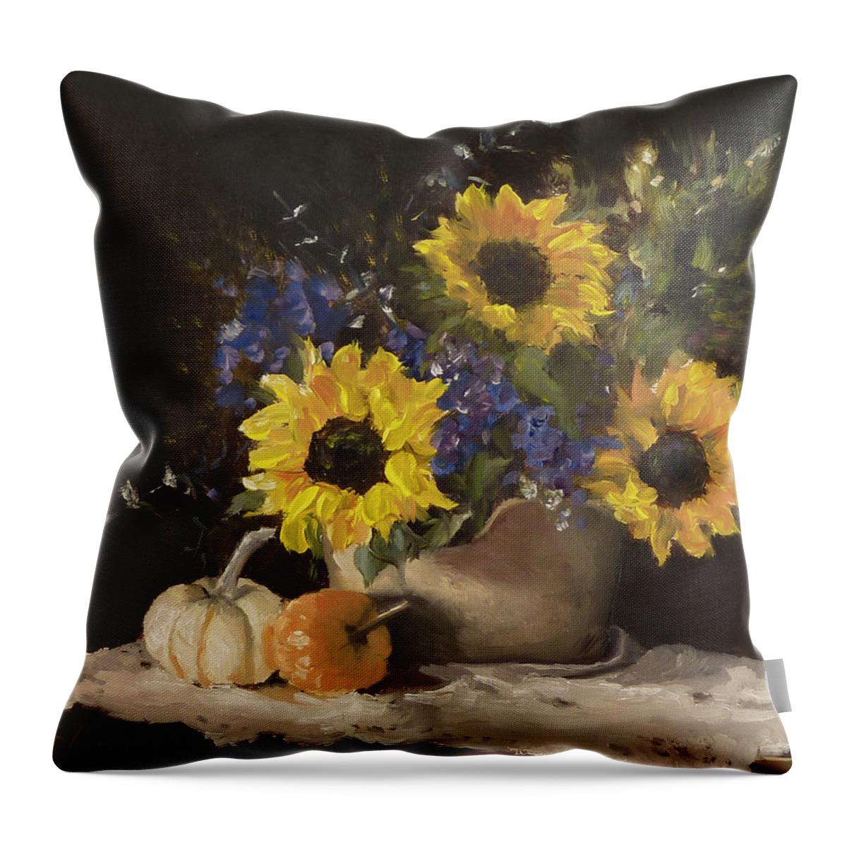 Sunflowers Throw Pillow featuring the painting Autumn Still by Lori Ippolito