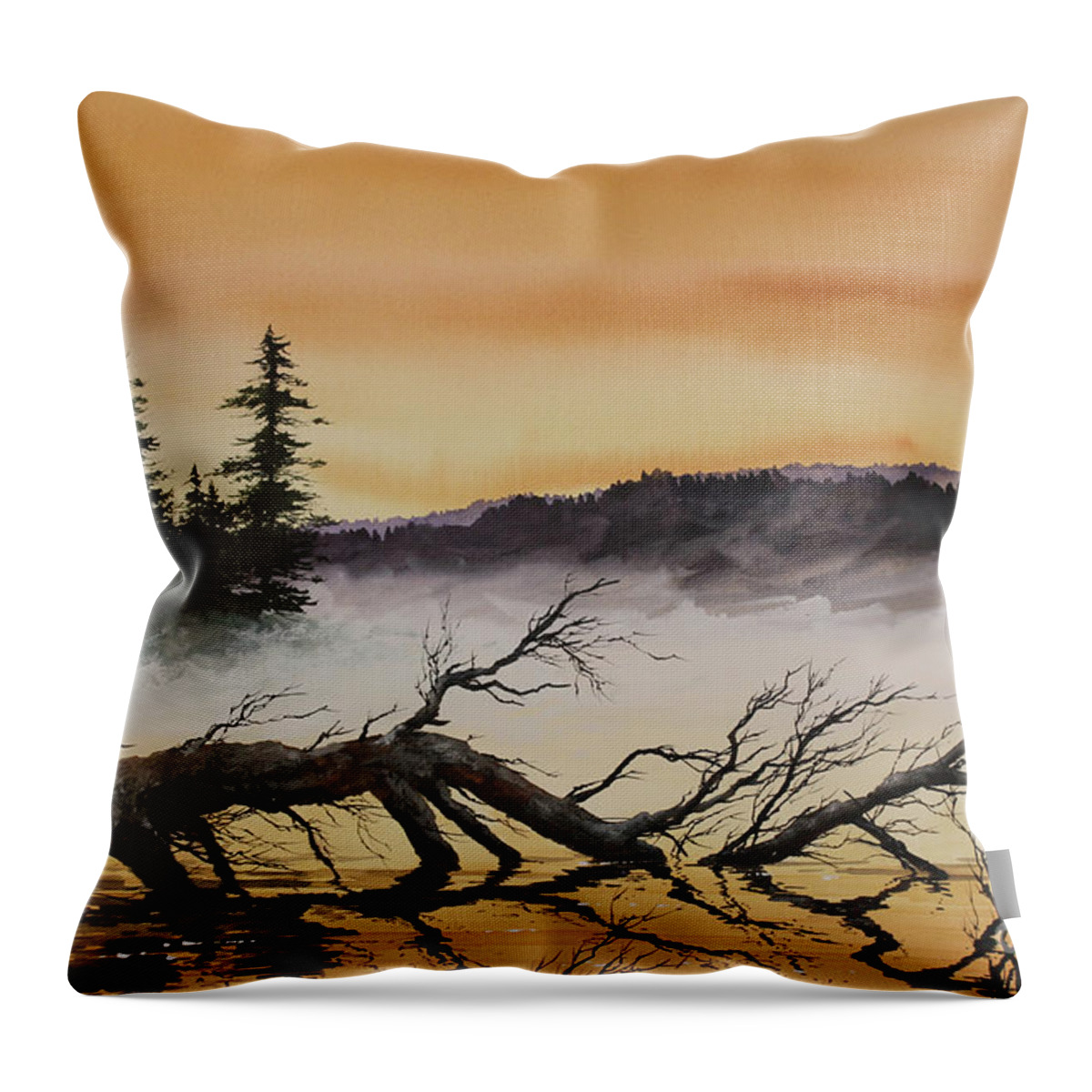 Autumn Throw Pillow featuring the painting Autumn Sunset Mist by James Williamson