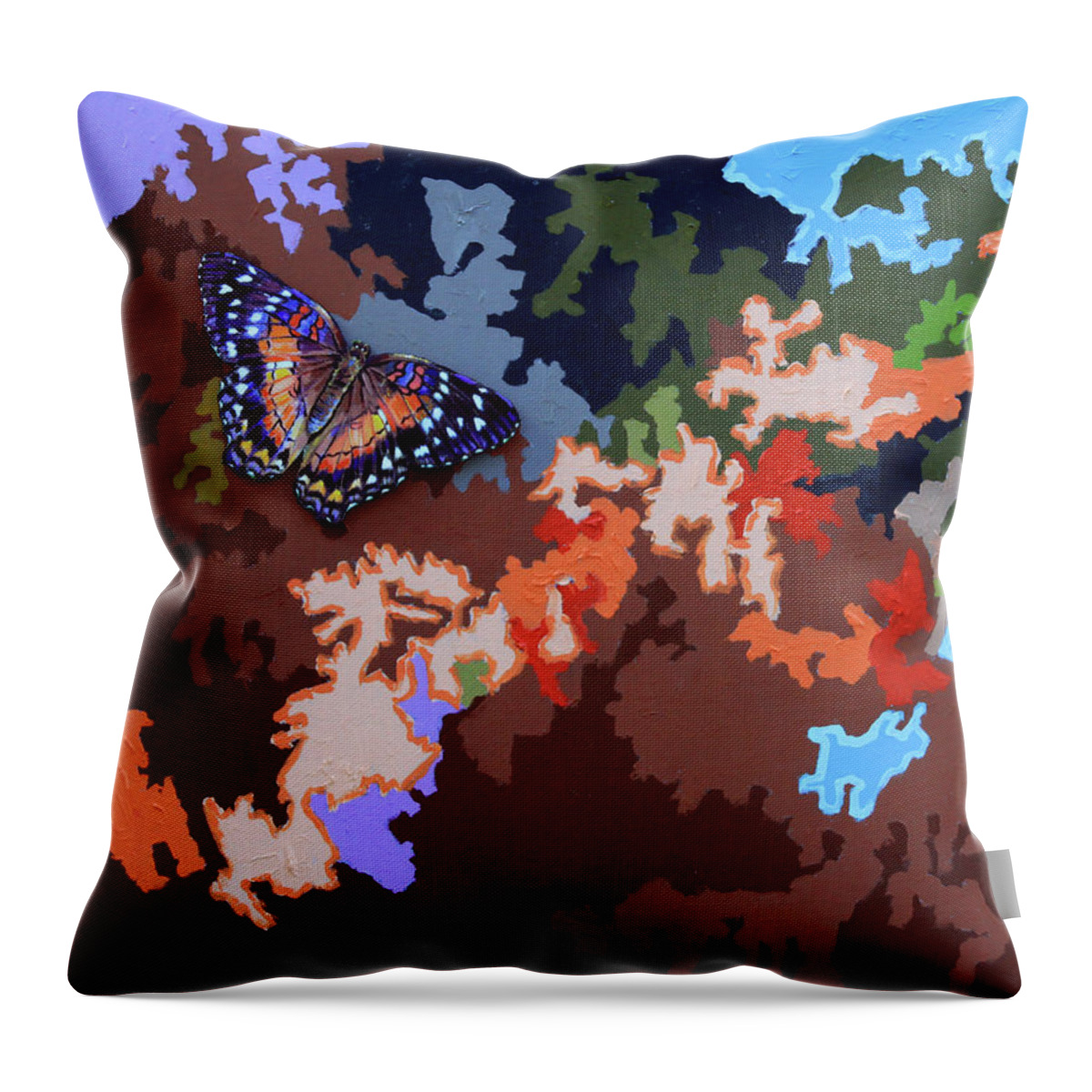 Abstract Throw Pillow featuring the painting Autumn Trees #4 by John Lautermilch