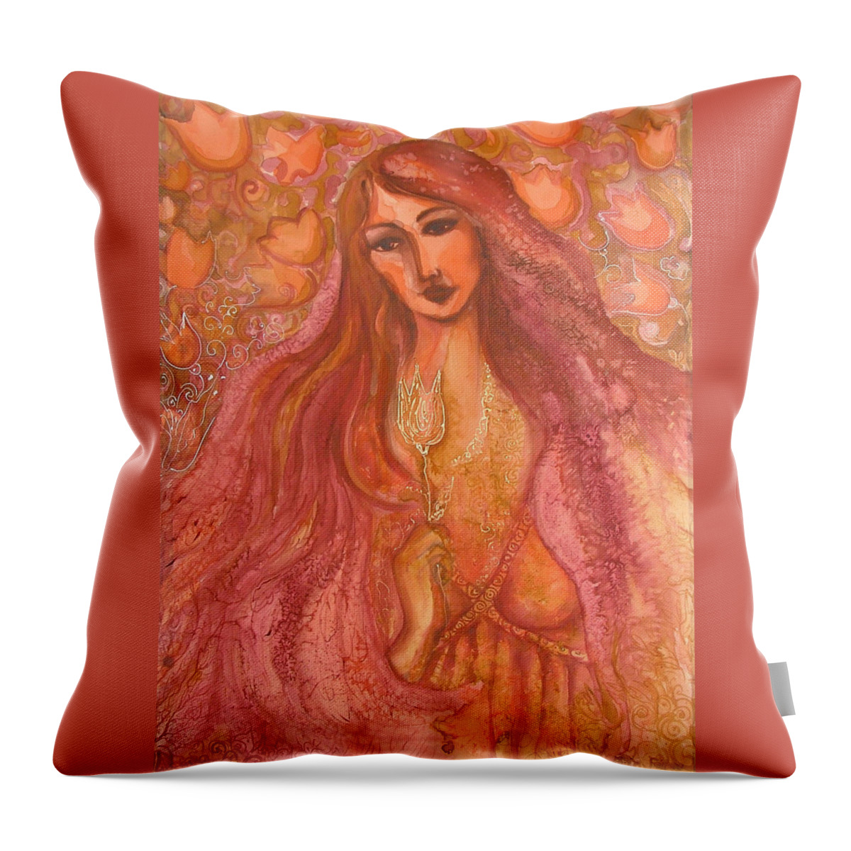 Silk Throw Pillow featuring the painting Autumn with Gold Flower by Rita Fetisov